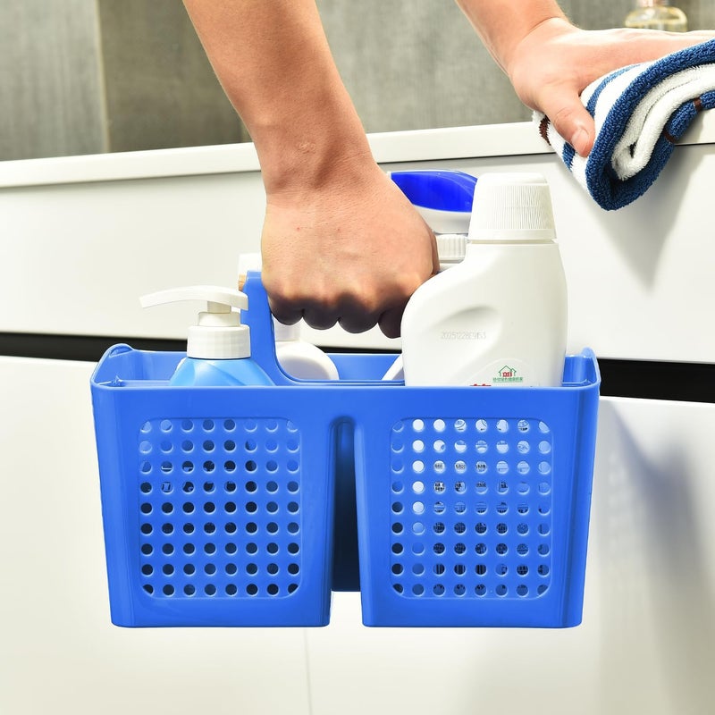 PAKCHOICE Portable Shower Caddy Basket with Compartments, Plastic Divided Cleaning Caddy Organizer Storage Tote with Handle for Bathroom, College, Dorm Room Essentials, Deep Blue - Image 3